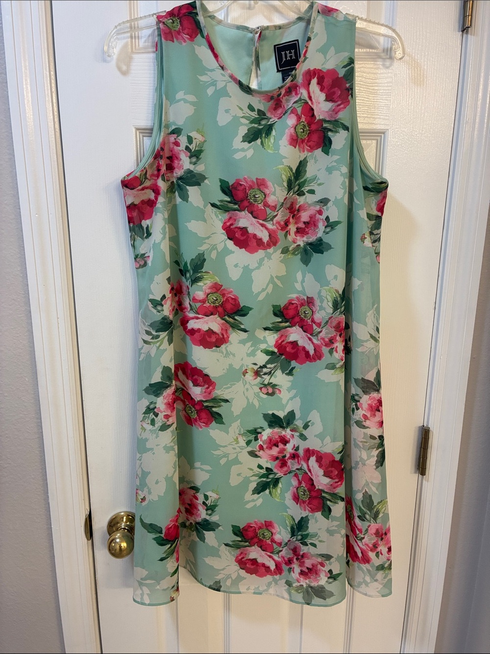 J.H. Collection Women's Size 16 Sleeveless Floral Mint Pink Shift Dress Summer